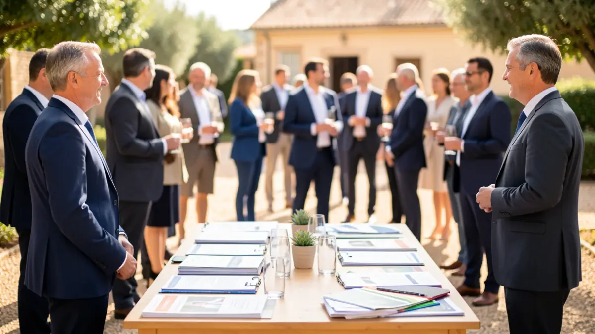 Imagen genérica de una celebración empresarial en Andalucía con asistentes y materiales del evento.