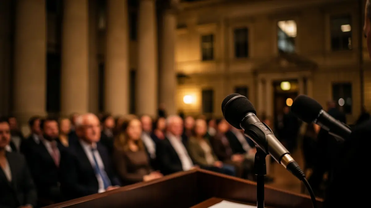 Imagen genérica de un micrófono en un atril, representando un acto político o rueda de prensa.