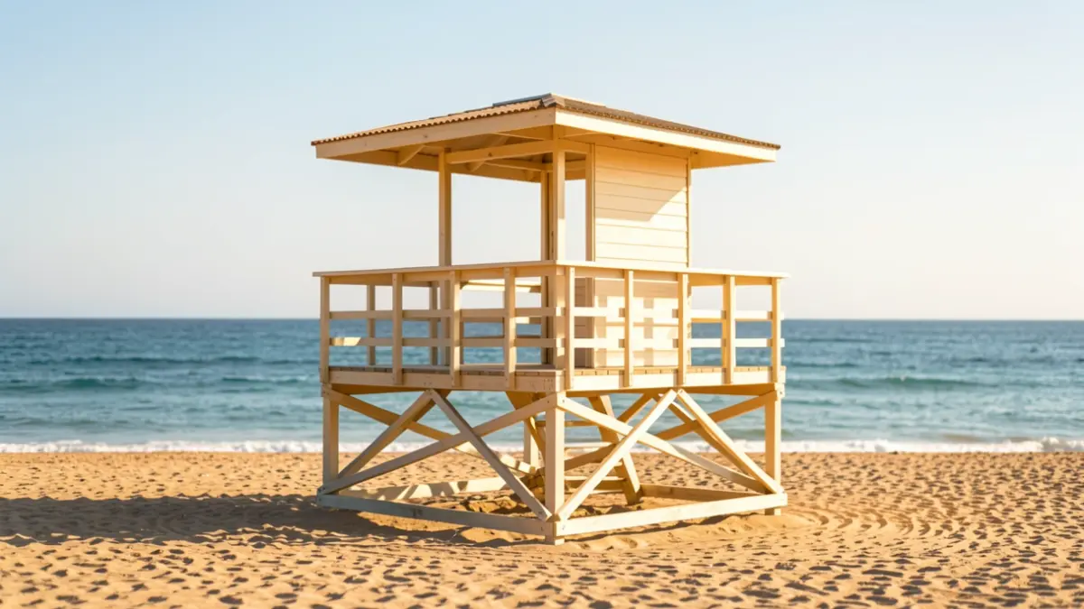 Empty lifeguard tower on a Malaga beach.