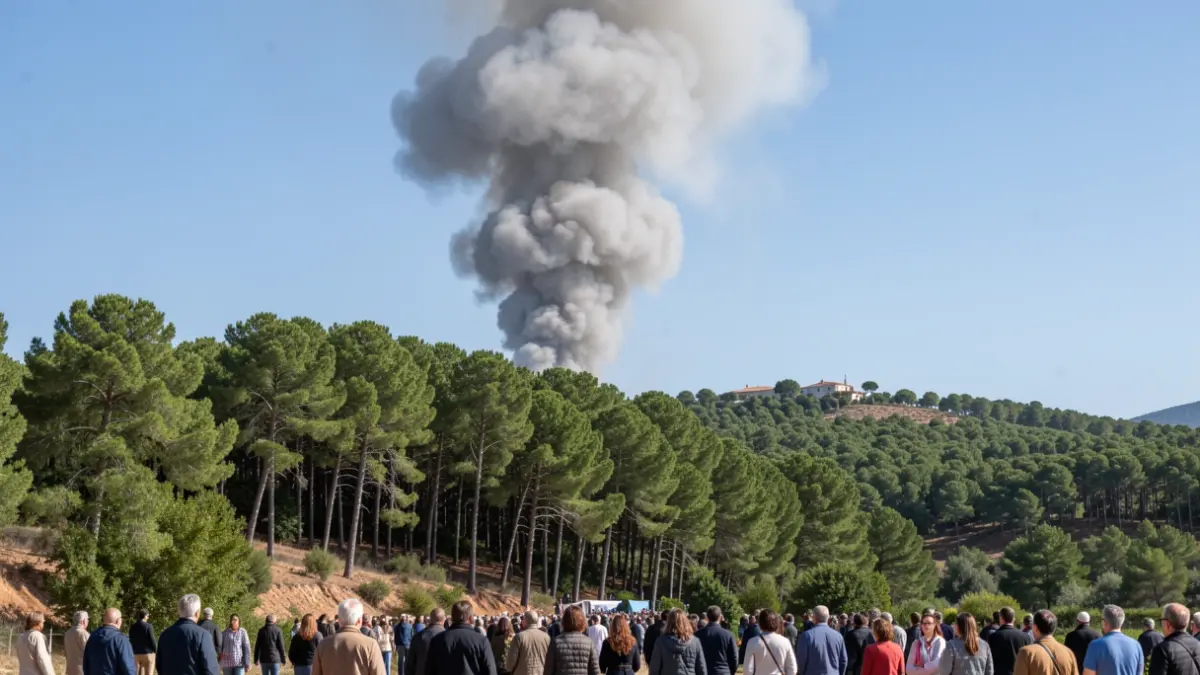 Imagen genérica de humo de incendio forestal en una ladera de pinos en Andalucía.