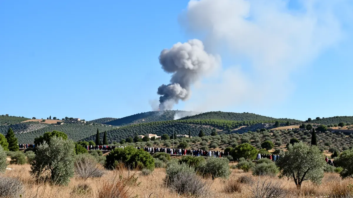 Generic image of smoke rising over a green hillside in Andalusia.