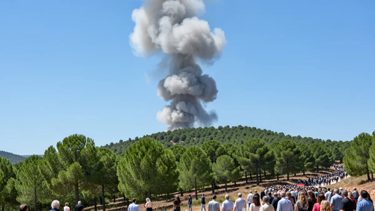 Imagen genérica de humo de incendio forestal sobre una ladera de pinos en Andalucía.