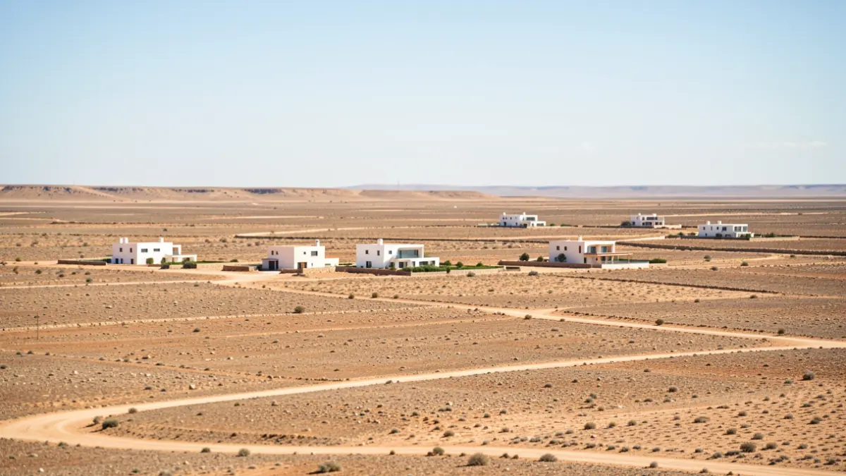 Generic image of scattered houses in an arid landscape of Andalucía.