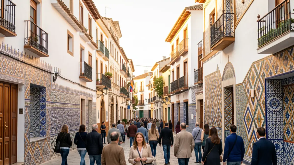 Imagen simbólica de diálogo cultural entre Córdoba y Núremberg, fusionando arquitectura andaluza con patrones urbanos europeos.