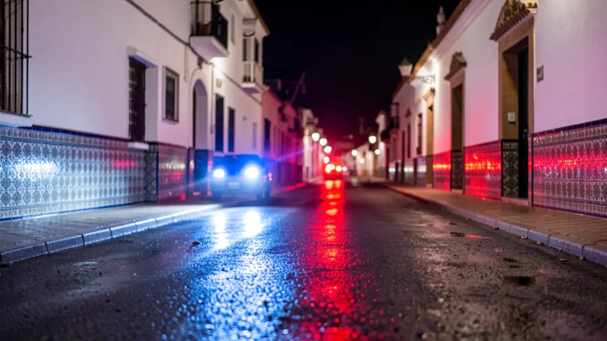 Generic image of police emergency lights reflecting on wet asphalt at night.