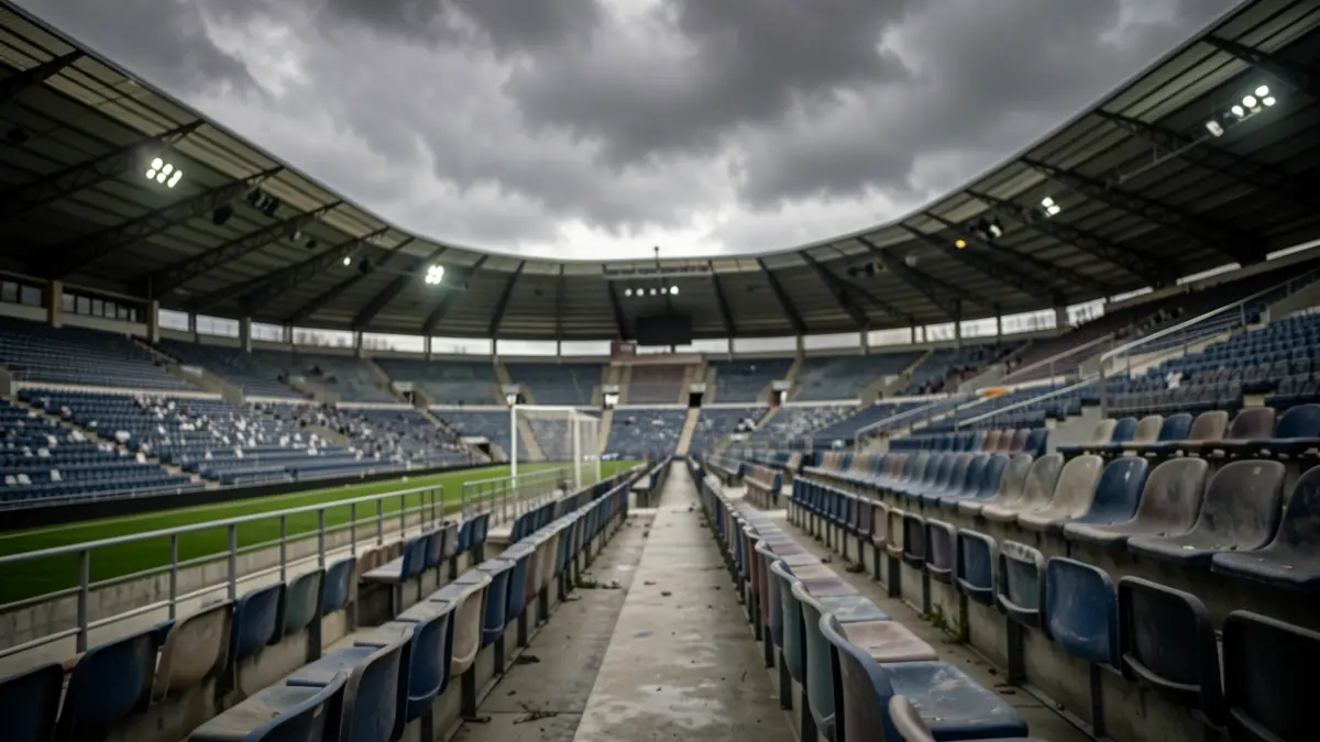 Generic image of empty football stadium seats under a cloudy sky.