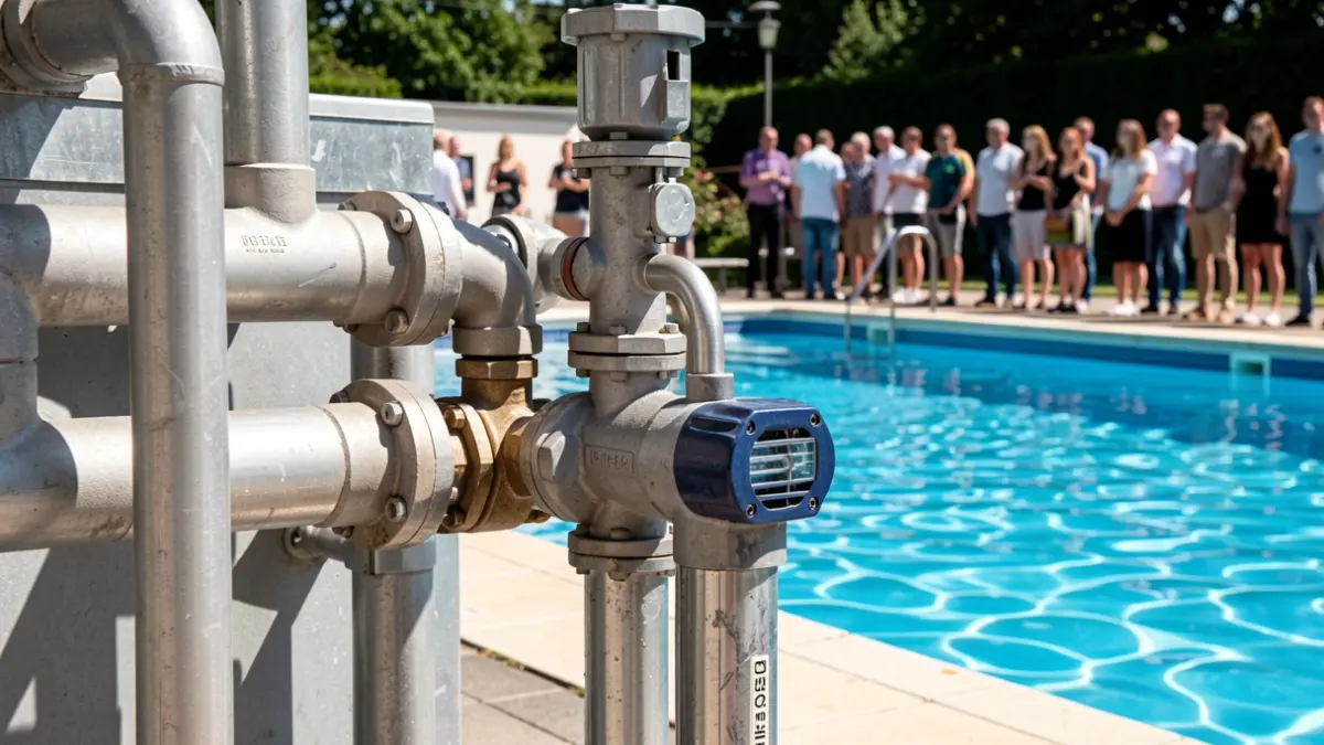 Imagen genérica de tuberías y válvulas de una piscina municipal.