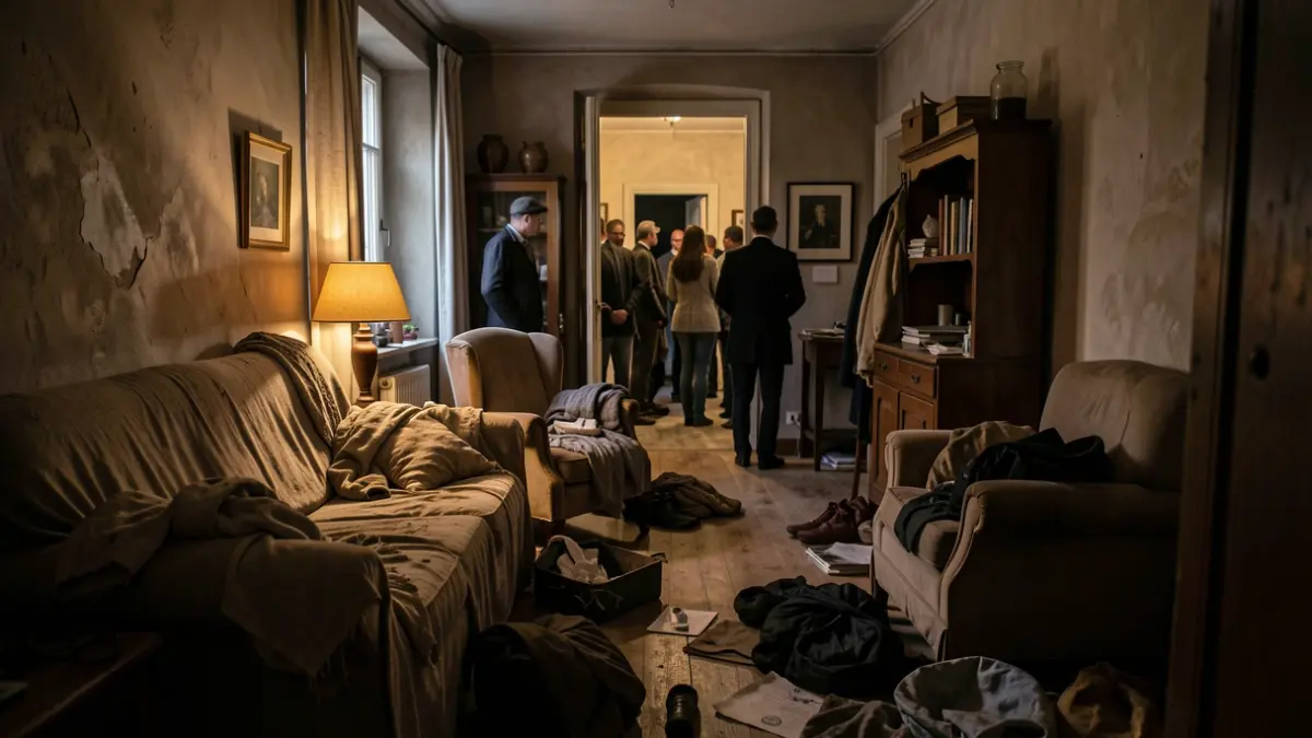 Generic image of an apartment interior with scattered belongings.