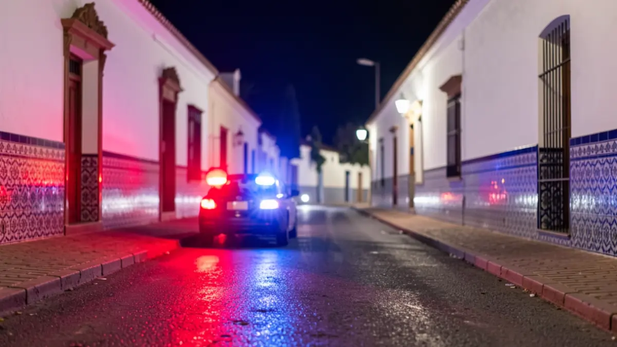Generic image of police emergency lights reflecting on wet asphalt at night.