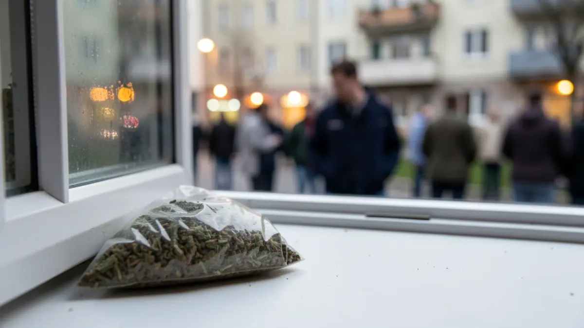 Image of hashish and marijuana nuggets next to a window frame.