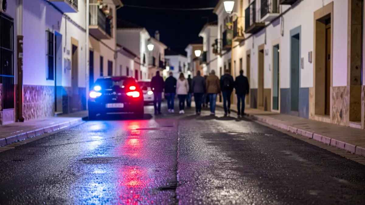 Imagen genérica de luces de emergencia policiales reflejándose en el asfalto mojado por la noche.