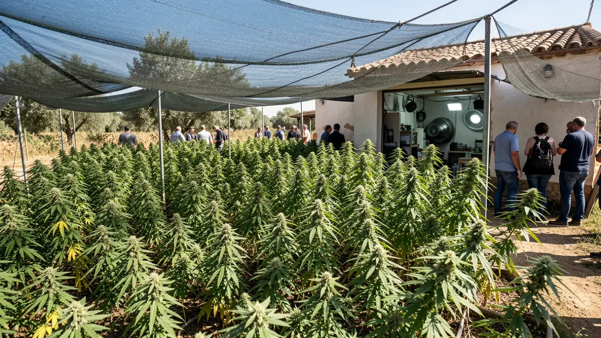 Illegal marijuana plantation dismantled on a rural property in Coria del Río.