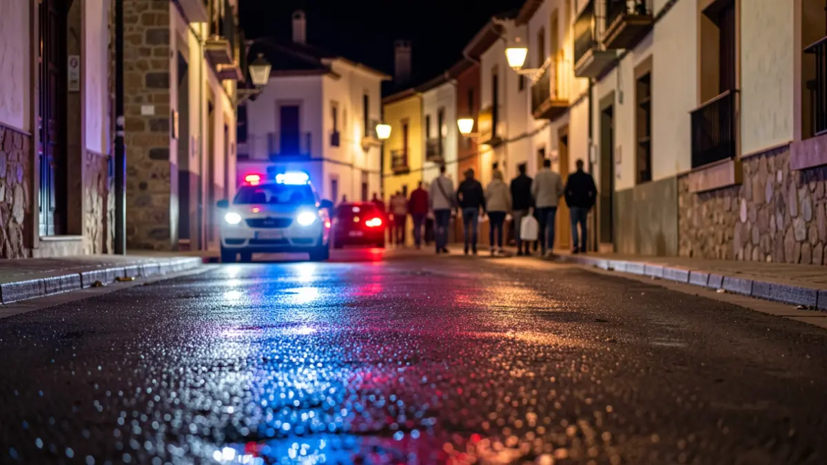 Generic image of police emergency lights reflecting on asphalt at night.