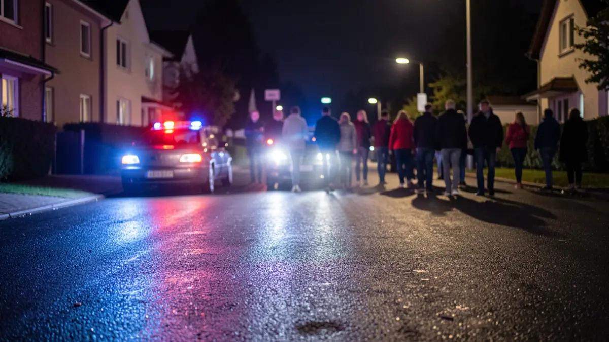 Imagen genérica de luces de emergencia policiales reflejándose en el asfalto mojado por la noche.
