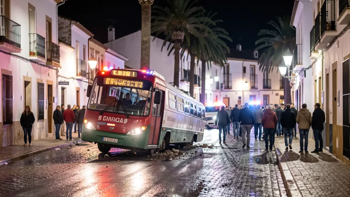 Generic image of a derailed tourist train on a street in Andalusia at night.