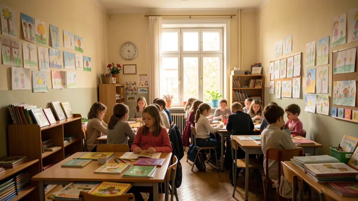 Imagen genérica de un aula escolar con materiales educativos.