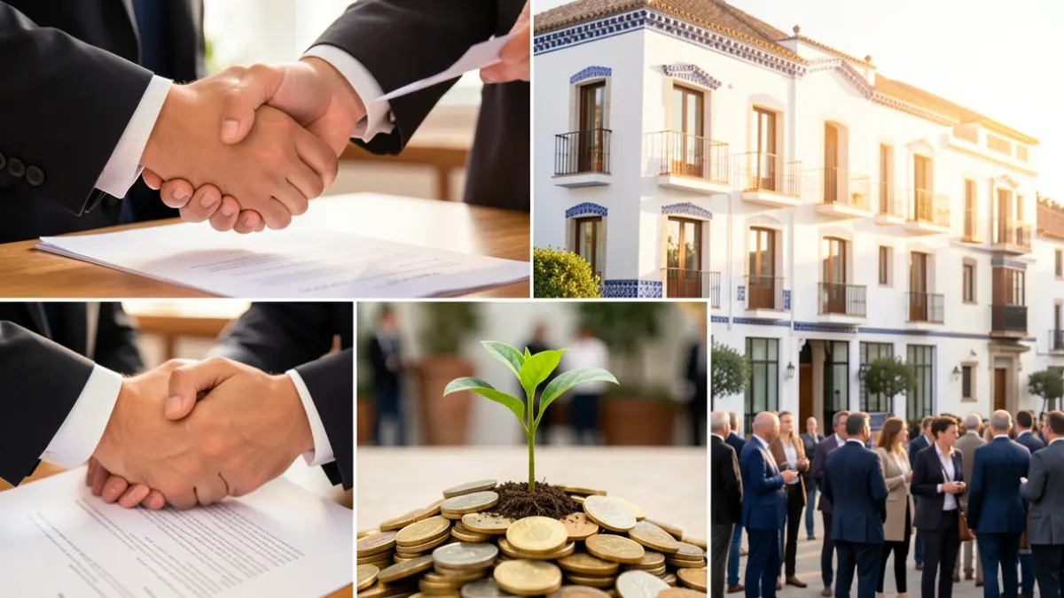 Imagen que representa el crecimiento empresarial y la diversidad de sectores, con elementos de Andalucía.