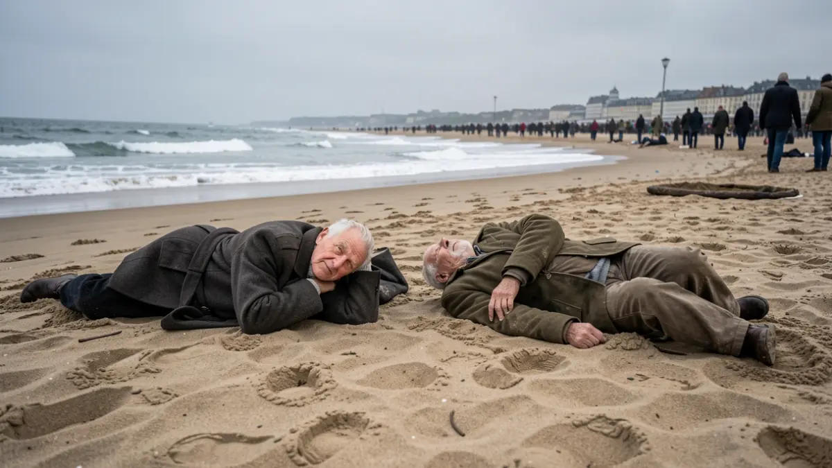 Generic image of two elderly deceased individuals on the beach of Torrox.