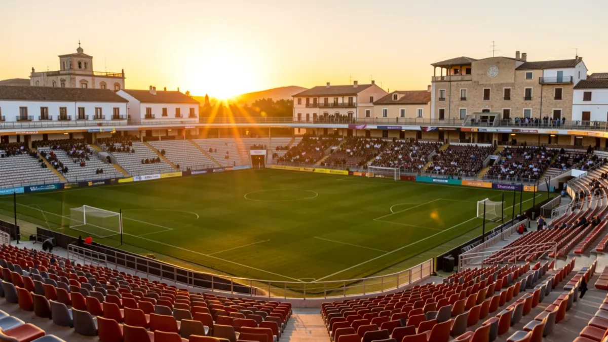 Generic image of the Estadio de los Juegos Mediterráneos in Almería at sunset.