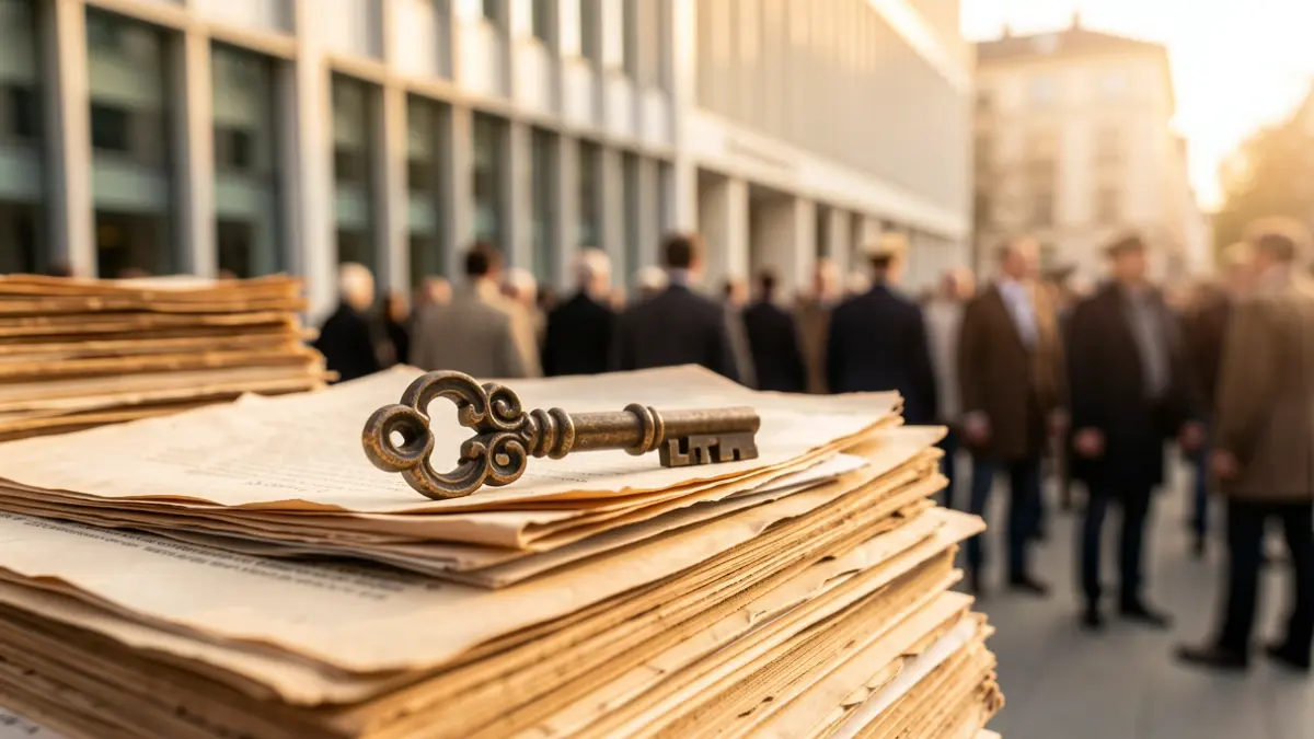 Imagen de una llave antigua sobre documentos, representando la conexión entre el pasado y el presente de los archivos.