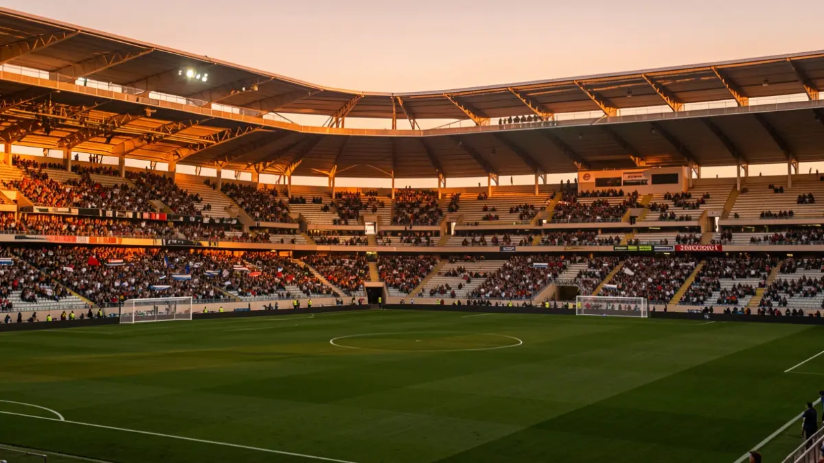 Imagen genérica de un estadio de fútbol al atardecer.