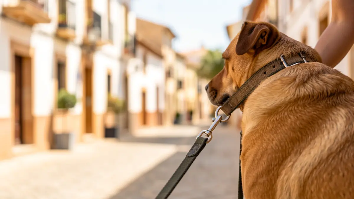 Close-up of a dog's leash on a street in Andalucía.