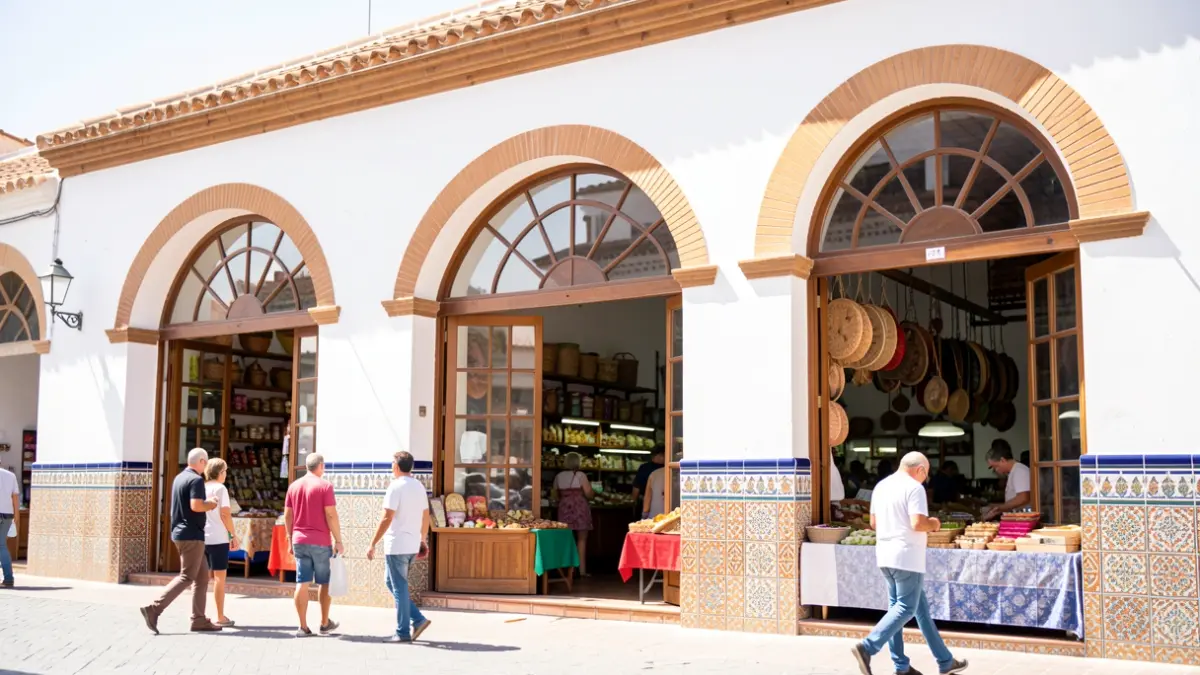 Generic image of the Central Market of Almería with stalls and Mediterranean light.
