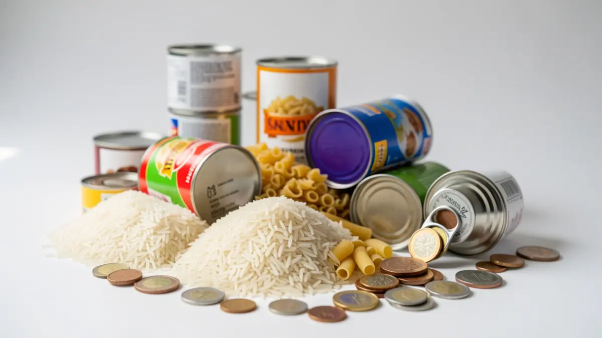 Generic image of food and coins symbolizing donations.