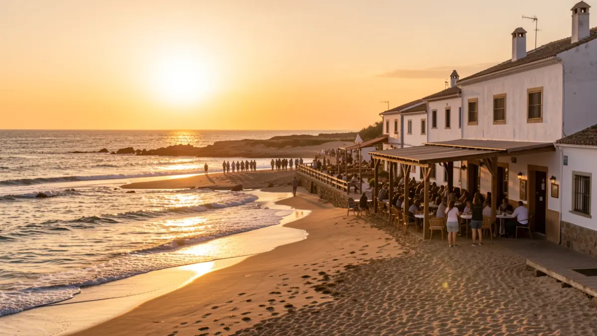 Imagen genérica de un chiringuito en la costa de Cádiz al atardecer.