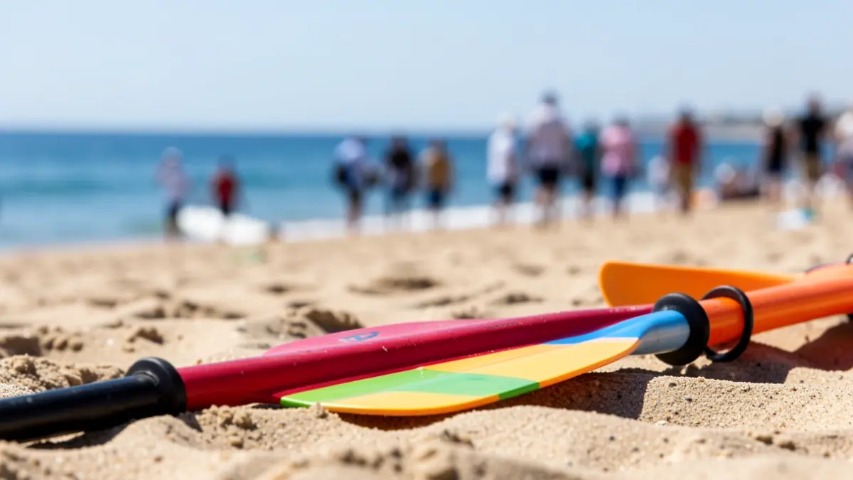 Imagen genérica de un remo de kayak en la playa.