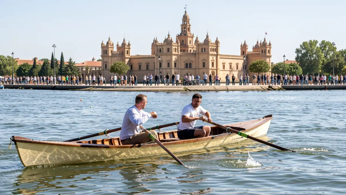 Image of a rowing race on the Guadalquivir River, Seville.