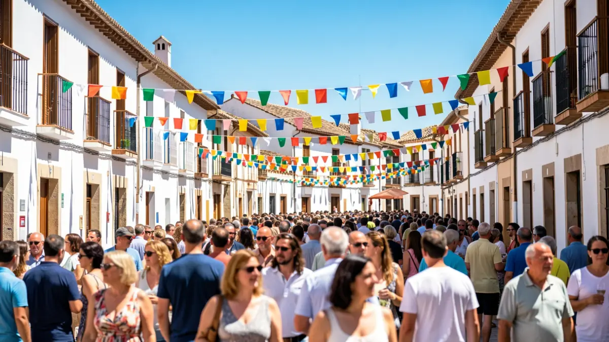 Imagen genérica de un festival de blues en Cazorla con calles animadas y gente disfrutando.