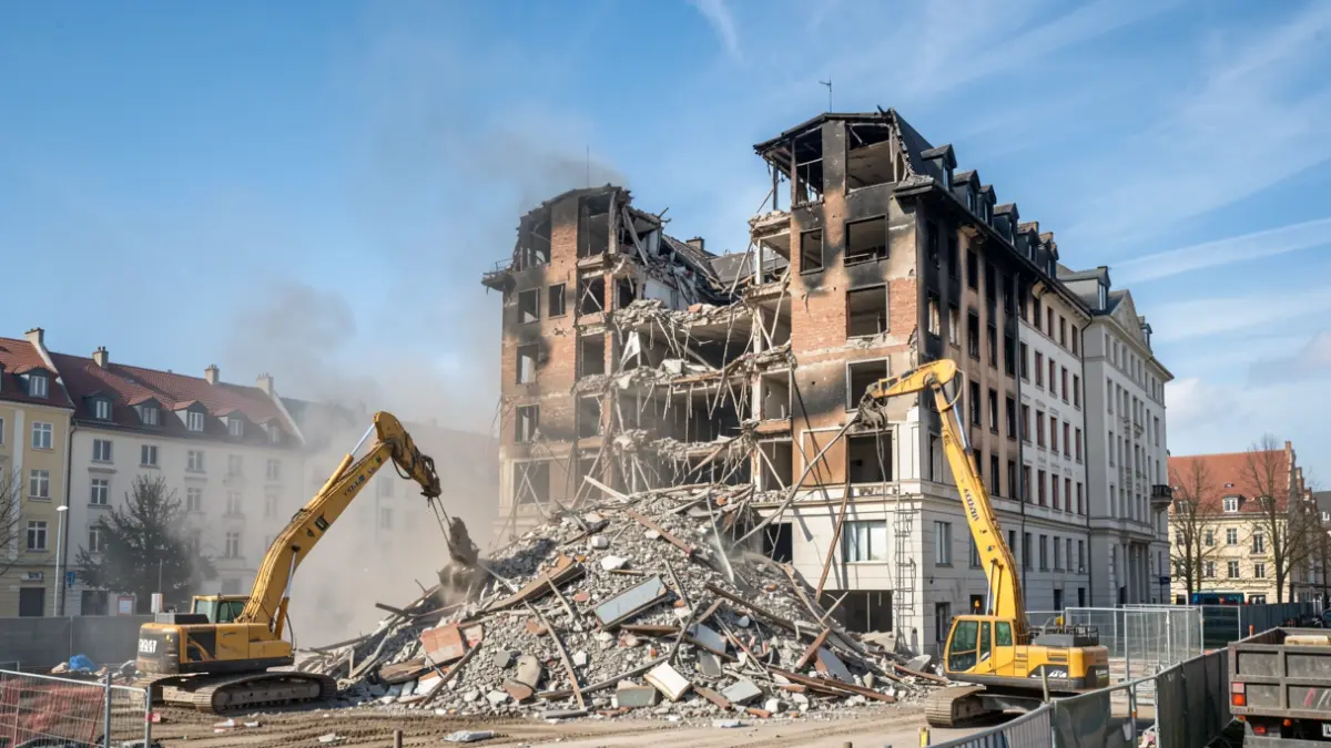 Imagen de la demolición del Hotel Ibis de Málaga tras un incendio.