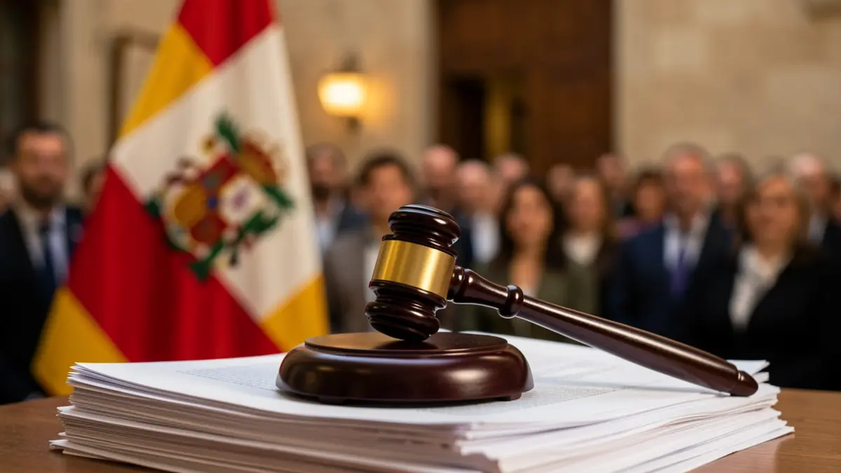 Generic image of a judge's gavel on official documents with a blurred Andalusian flag.