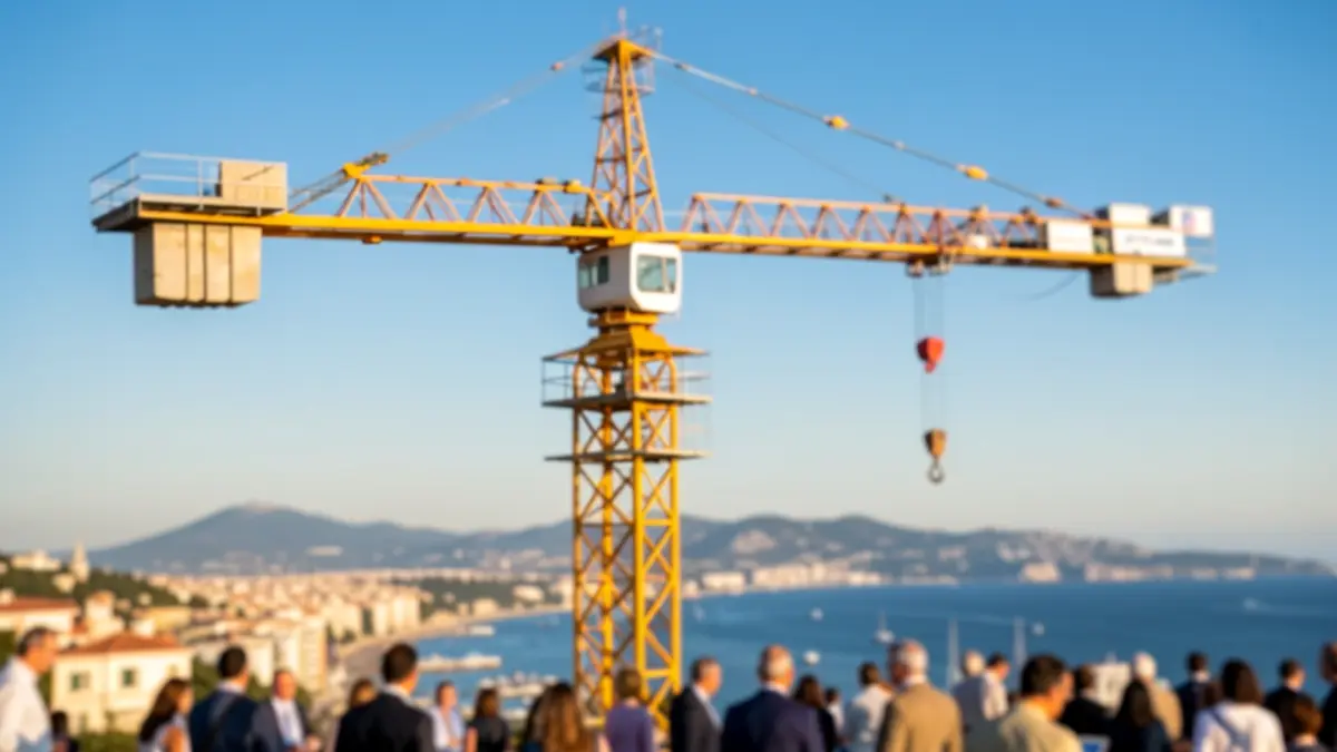 Grúa de construcción sobre el litoral mediterráneo.