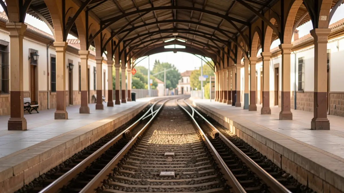Imagen genérica de una estación de tren vacía con vías.