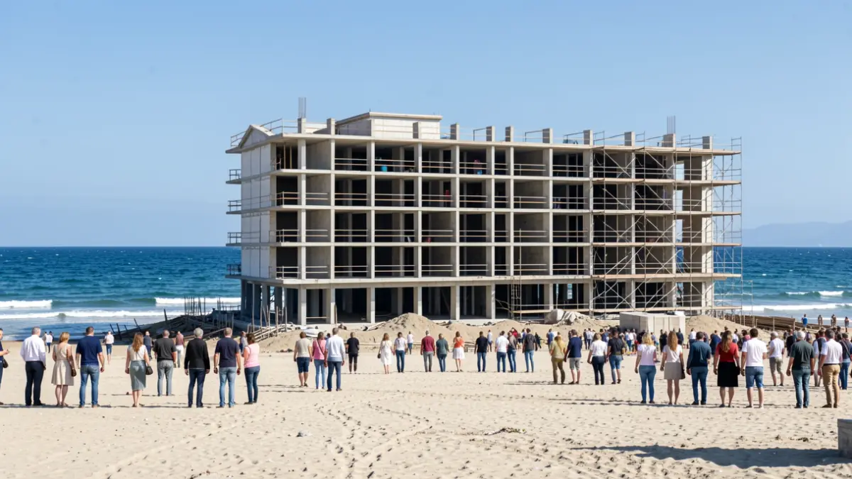 Imagen del hotel El Algarrobico en construcción en la playa.