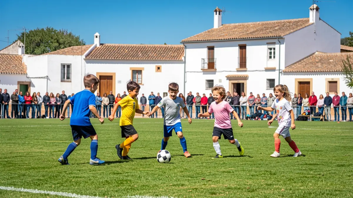 Generic image of children playing football on a field.