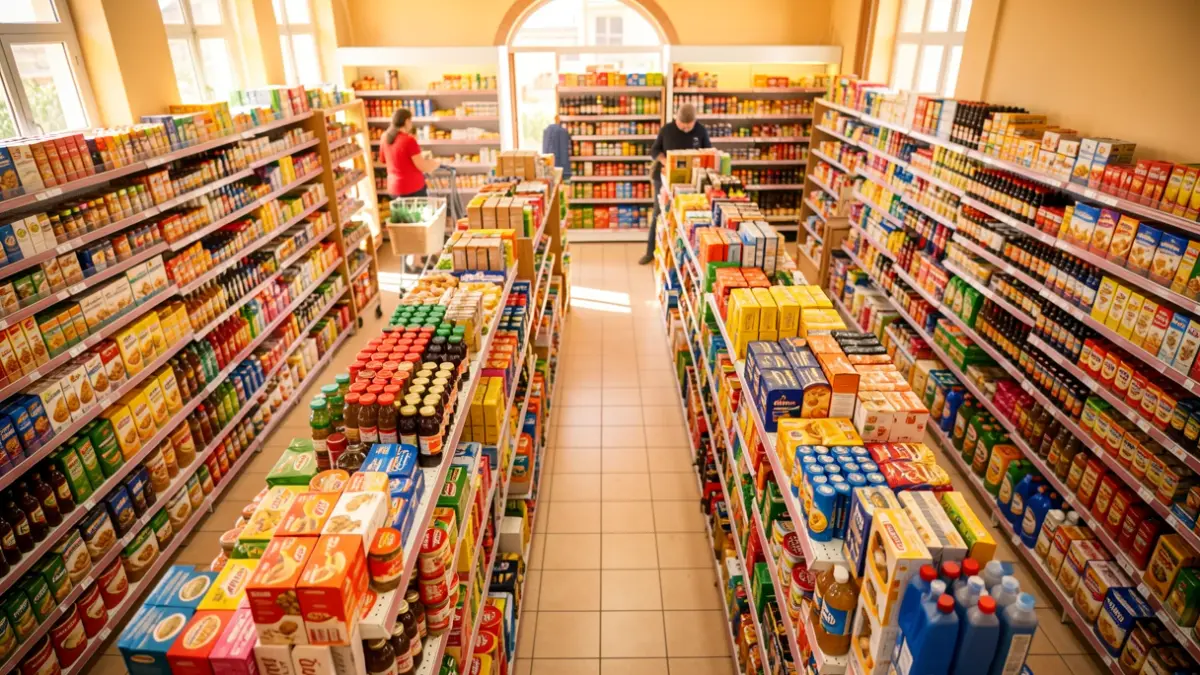 Imagen genérica de un pasillo de supermercado en Andalucía con estanterías llenas de productos.