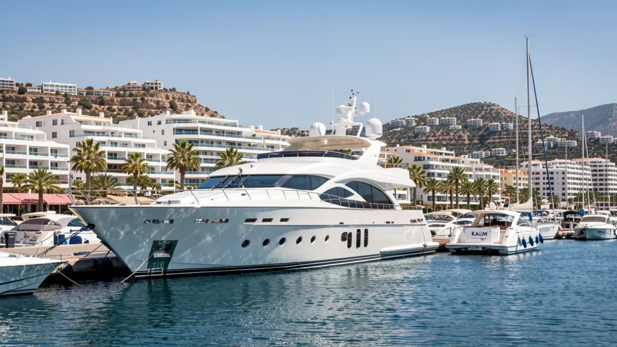 Luxury megayacht 'Kaos' and its support vessel 'Kalm' docked in Puerto Banús, Marbella.