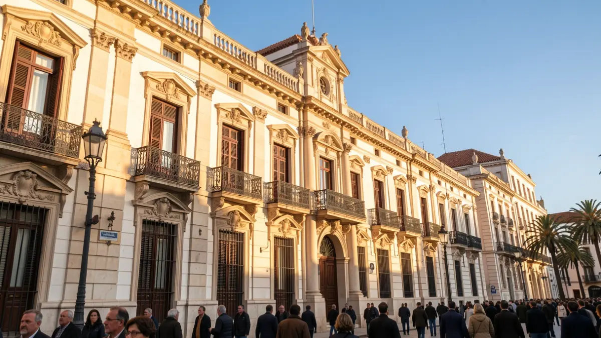 Facade of the Cádiz Congress Palace during renovation works.