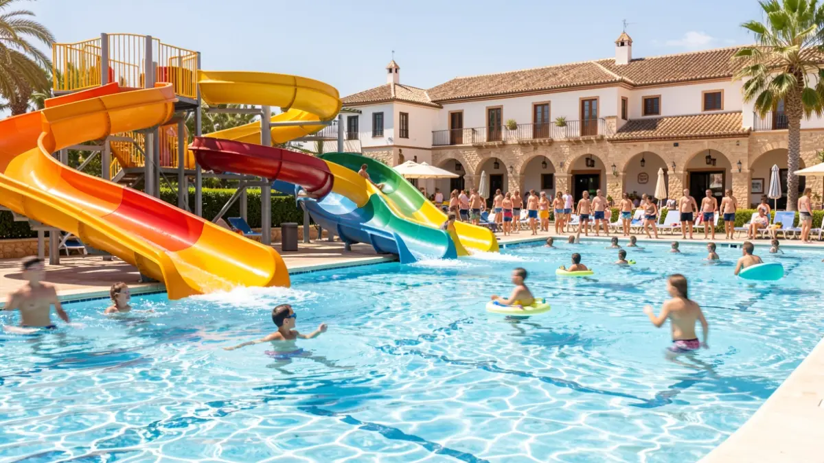 Generic image of a water park in Andalucía with slides and pools.
