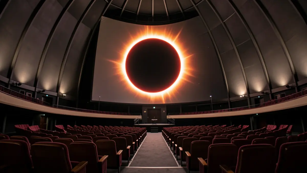 Imagen de un planetario mostrando un eclipse solar.