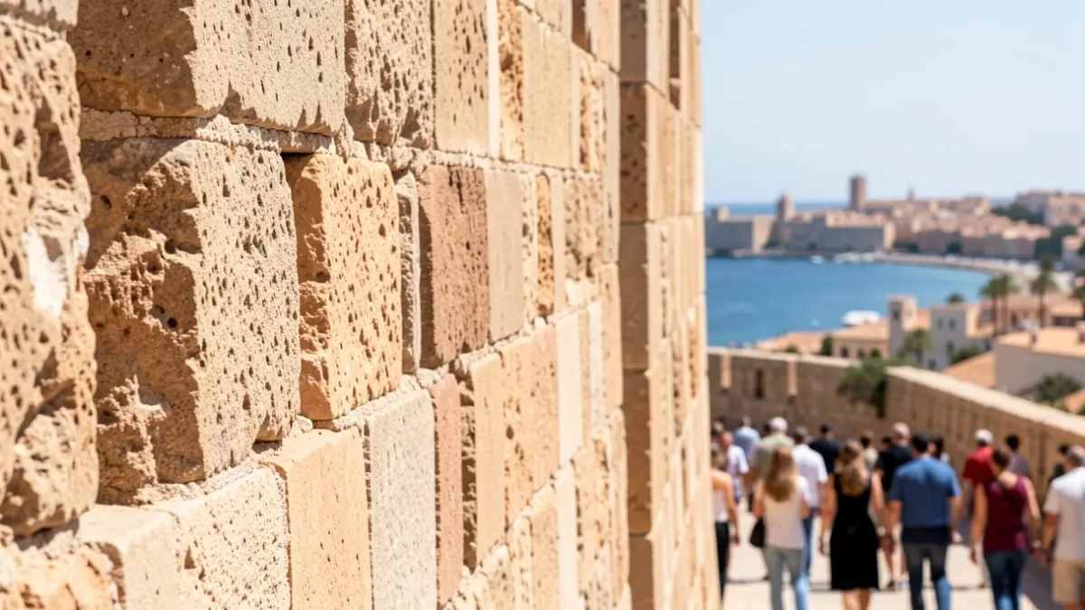 Image of historic walls in Cádiz showing signs of deterioration under the Andalusian sun.