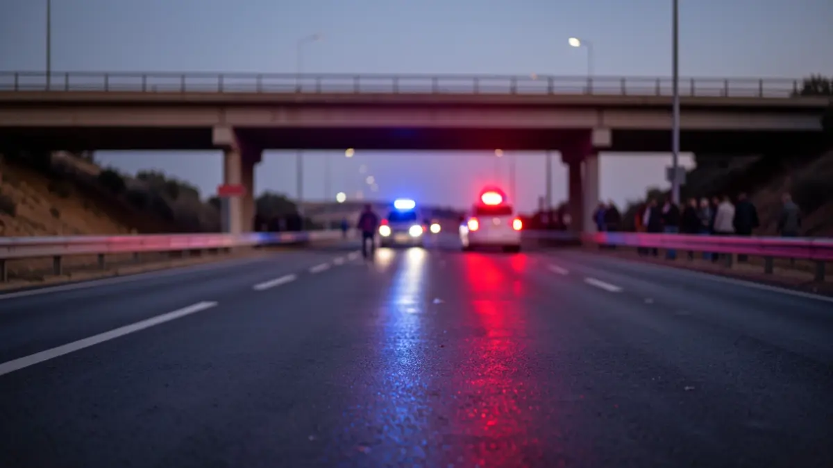 Imagen genérica de una autopista andaluza con luces de emergencia reflejadas en el asfalto mojado.