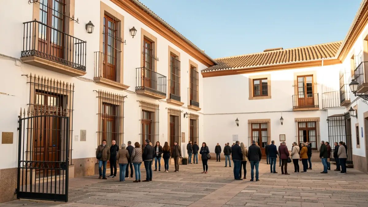 Fachada de un centro educativo público en Granada durante una tarde soleada.
