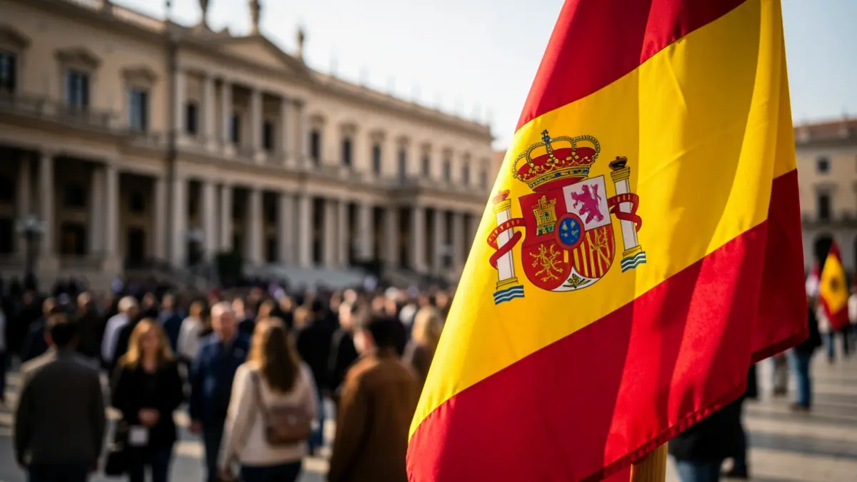 Imagen genérica del Parlamento de Andalucía con una bandera española delante.