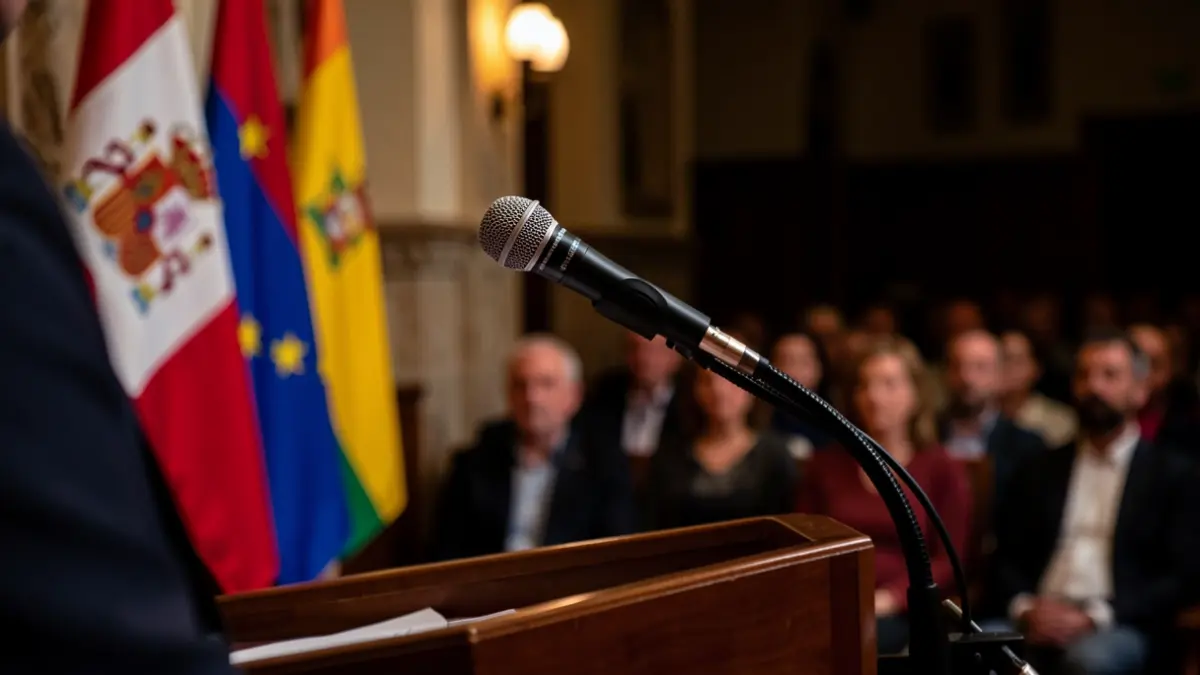 Generic image of a microphone on a podium, symbolizing a political announcement.