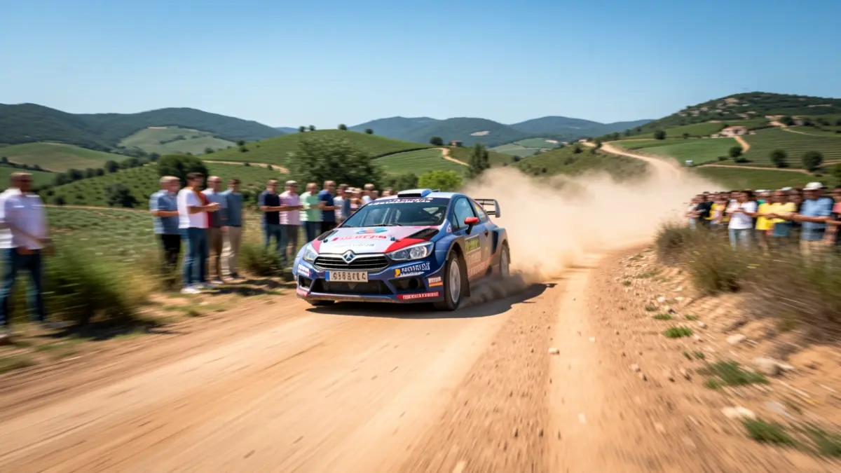 Generic image of a rally car competing in an Andalusian landscape.