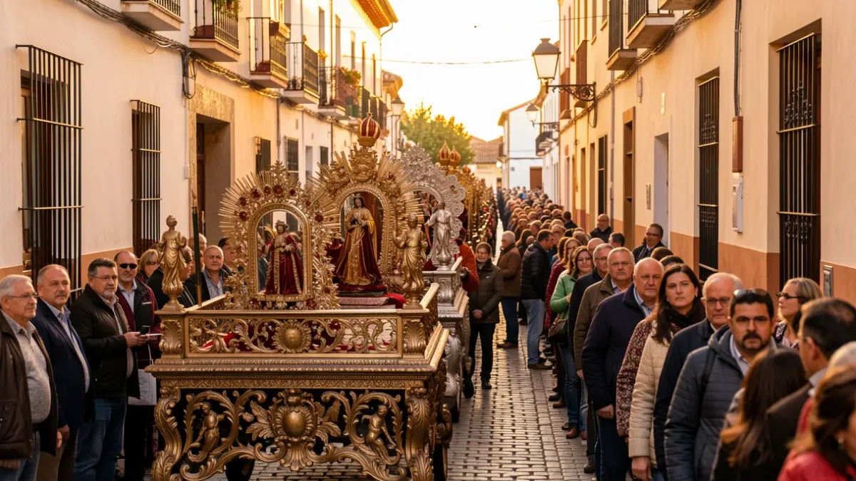 Generic image of a religious procession in an Andalusian street.